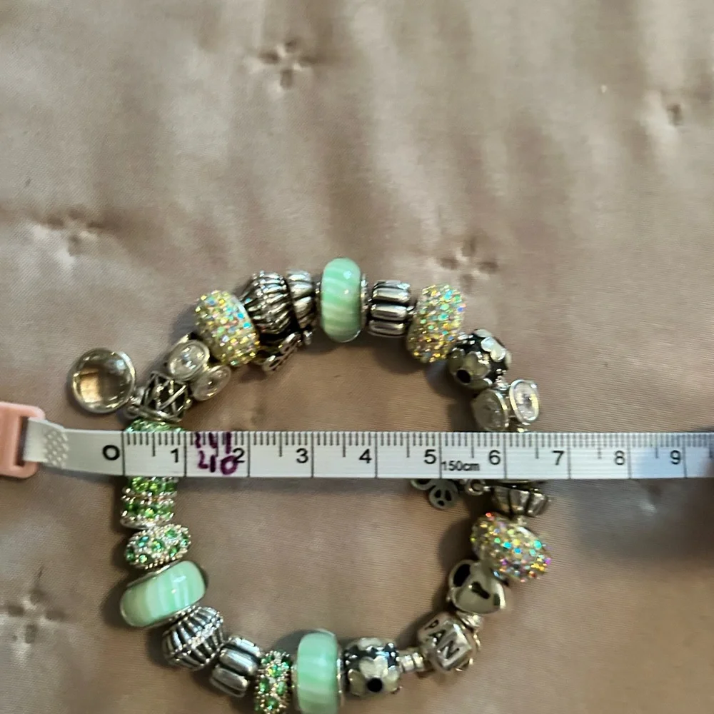 Pandora Silver Bracelet with Green Charms - Picture 3 of 5